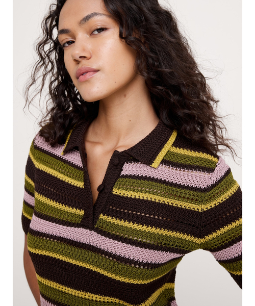 Banana Republic(バナナリパブリック)の「クロシェ ストライプ コットン ニットポロ(ニット/セーター・レディース・マルチ・S/XS/M/L)」の1枚目の写真