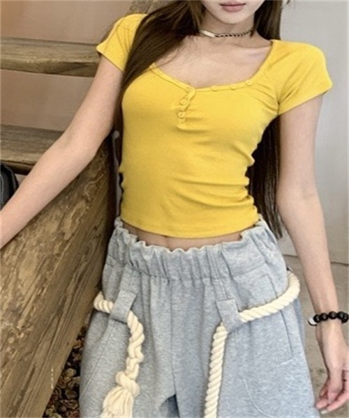 FREE STYLISTS(フリー スタイリスト)の「襟ボタン半袖Tシャツ(Tシャツ/カットソー・レディース・イエロー/ダークブルー/ピンク/ホワイト・L/M/S/XL)」の9枚目の写真