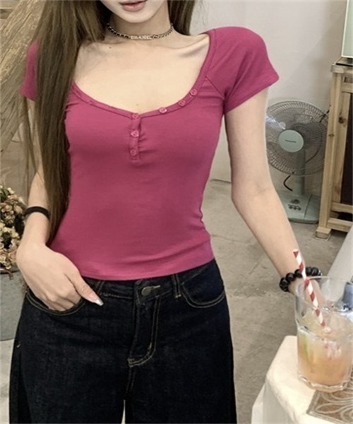 FREE STYLISTS(フリー スタイリスト)の「襟ボタン半袖Tシャツ(Tシャツ/カットソー・レディース・イエロー/ダークブルー/ピンク/ホワイト・L/M/S/XL)」の12枚目の写真