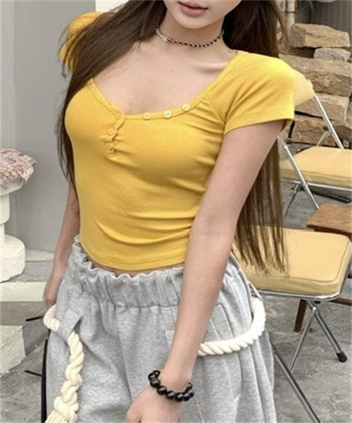FREE STYLISTS(フリー スタイリスト)の「襟ボタン半袖Tシャツ(Tシャツ/カットソー・レディース・イエロー/ダークブルー/ピンク/ホワイト・L/M/S/XL)」の10枚目の写真