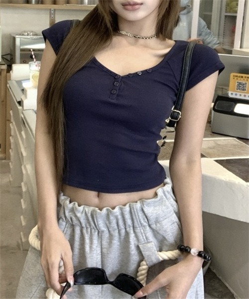 FREE STYLISTS(フリー スタイリスト)の「襟ボタン半袖Tシャツ(Tシャツ/カットソー・レディース・イエロー/ダークブルー/ピンク/ホワイト・L/M/S/XL)」の21枚目の写真