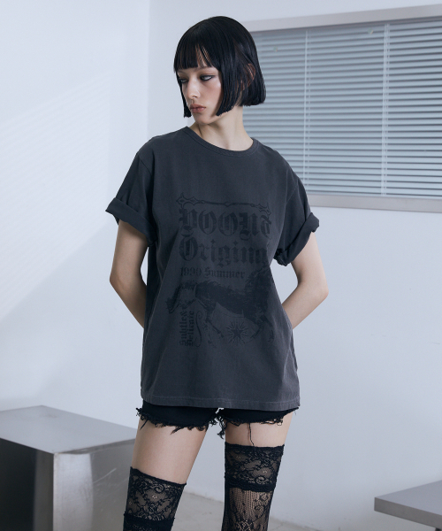 VOONT(ブント)の「Horse Graphic Roll-Up T-Shirt (CHARCOAL)(Tシャツ/カットソー・レディース・チャコールグレー・OS)」の13枚目の写真