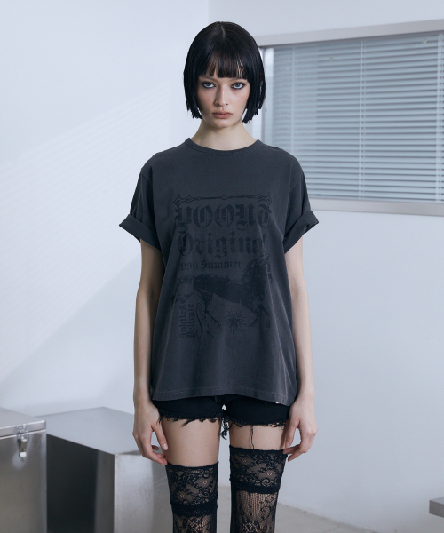 VOONT(ブント)の「Horse Graphic Roll-Up T-Shirt (CHARCOAL)(Tシャツ/カットソー・レディース・チャコールグレー・OS)」の15枚目の写真
