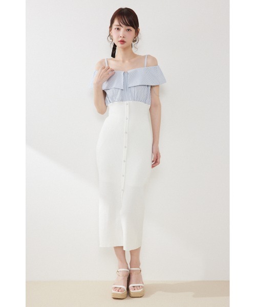 rienda(リエンダ)の「2WAYフロントジップビッグカラータイトニットワンピース 春服 夏服(ワンピース・レディース・ブラック/ホワイト/ライム・FREE)」の2枚目の写真