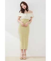 2WAYフロントジップビッグカラータイトニットワンピース 春服 夏服