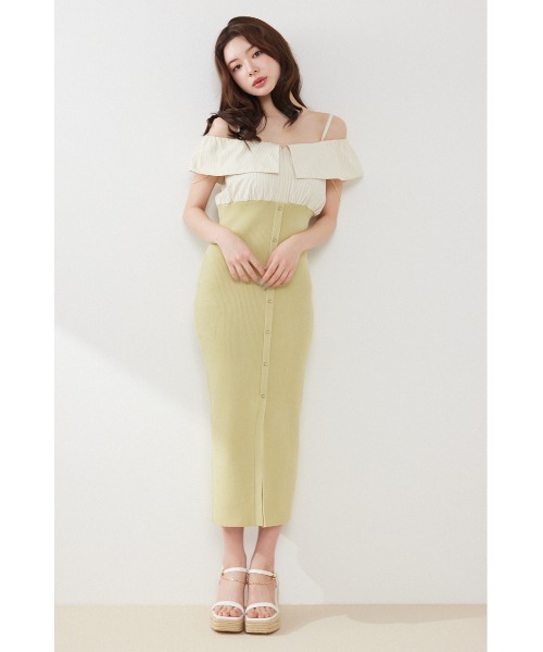 rienda(リエンダ)の「2WAYフロントジップビッグカラータイトニットワンピース 春服 夏服(ワンピース・レディース・ブラック/ホワイト/ライム・FREE)」の3枚目の写真