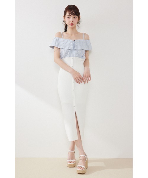 rienda(リエンダ)の「2WAYフロントジップビッグカラータイトニットワンピース 春服 夏服(ワンピース・レディース・ブラック/ホワイト/ライム・FREE)」の4枚目の写真