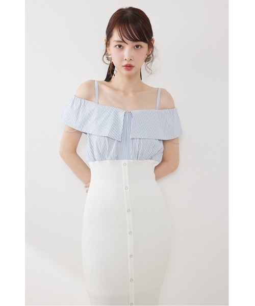 rienda(リエンダ)の「2WAYフロントジップビッグカラータイトニットワンピース 春服 夏服(ワンピース・レディース・ブラック/ホワイト/ライム・FREE)」の6枚目の写真
