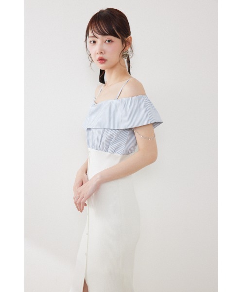 rienda(リエンダ)の「2WAYフロントジップビッグカラータイトニットワンピース 春服 夏服(ワンピース・レディース・ブラック/ホワイト/ライム・FREE)」の7枚目の写真