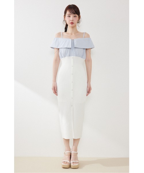 rienda(リエンダ)の「2WAYフロントジップビッグカラータイトニットワンピース 春服 夏服(ワンピース・レディース・ブラック/ホワイト/ライム・FREE)」の9枚目の写真