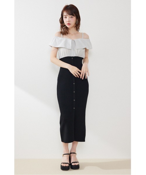 rienda(リエンダ)の「2WAYフロントジップビッグカラータイトニットワンピース 春服 夏服(ワンピース・レディース・ブラック/ホワイト/ライム・FREE)」の18枚目の写真