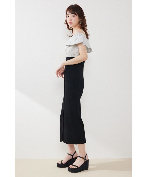 rienda(リエンダ)の「2WAYフロントジップビッグカラータイトニットワンピース 春服 夏服(ワンピース・レディース・ブラック/ホワイト/ライム・FREE)」の19枚目の写真