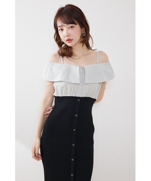 rienda(リエンダ)の「2WAYフロントジップビッグカラータイトニットワンピース 春服 夏服(ワンピース・レディース・ブラック/ホワイト/ライム・FREE)」の21枚目の写真
