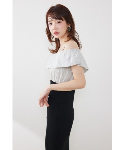 rienda(リエンダ)の「2WAYフロントジップビッグカラータイトニットワンピース 春服 夏服(ワンピース・レディース・ブラック/ホワイト/ライム・FREE)」の22枚目の写真