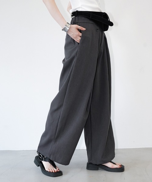 chuclla(チュクラ)の「ラップレイヤード ピンストライプワイドパンツ chw26s271(その他パンツ・レディース・ブラック・M/L/S)」の3枚目の写真