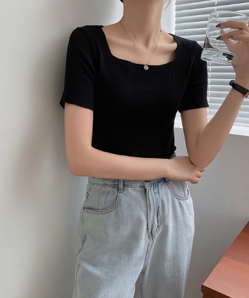 Aelina（エリナ）の「アイシスレースボディシェイプニットTシャツ（ニット/セーター・レディース・ブラック/ブルー/ホワイト/イエロー/ベージュ・FREE）」の13枚目の写真