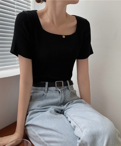 Aelina（エリナ）の「アイシスレースボディシェイプニットTシャツ（ニット/セーター・レディース・ブラック/ブルー/ホワイト/イエロー/ベージュ・FREE）」の16枚目の写真