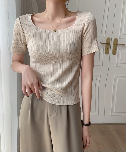 Aelina（エリナ）の「アイシスレースボディシェイプニットTシャツ（ニット/セーター・レディース・ブラック/ブルー/ホワイト/イエロー/ベージュ・FREE）」の17枚目の写真