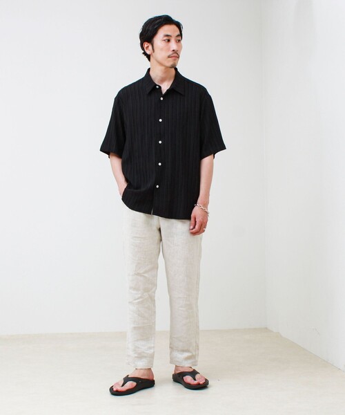 GLOSTER(グロスター)の「【軽やかな夏素材】シアーストライプ半袖シャツ(シャツ/ブラウス・メンズ・パープル/ブラック/オリーブ・S/L/M)」の11枚目の写真