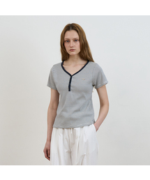Stripe Henley Neck T-shirt [Ivory]
