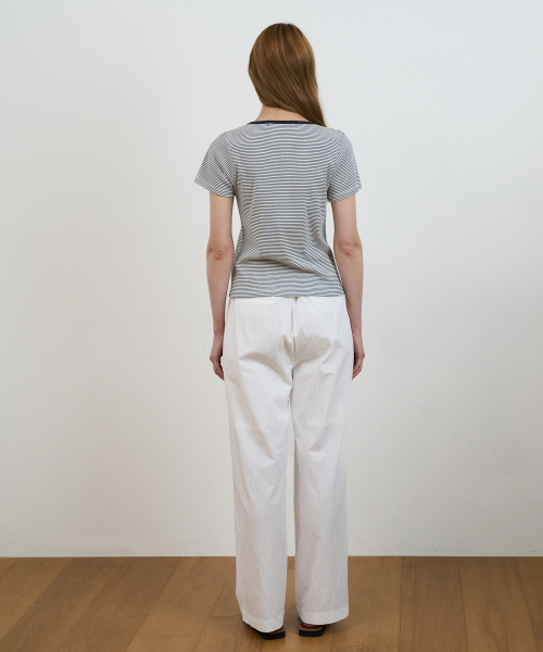 DEHEVE（デヘヴェ）の「Stripe Henley Neck T-shirt [Ivory]（Tシャツ/カットソー・レディース・アイボリー・OS）」の3枚目の写真