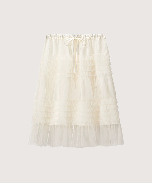 LA POMME petit(ラポミ・プチ)の「Ruffle Flare Mesh Skirt(スカート・レディース・グリーン/パープル/アイボリー・FREE)」の2枚目の写真