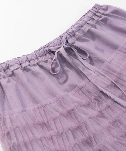 LA POMME petit(ラポミ・プチ)の「Ruffle Flare Mesh Skirt(スカート・レディース・グリーン/パープル/アイボリー・FREE)」の5枚目の写真