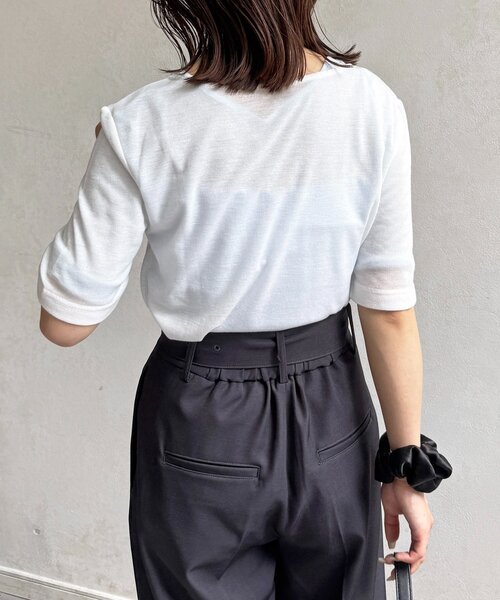 Thevon(ゼボン)の「シアーリブヘンリーネック5分袖プルオーバー(Tシャツ/カットソー・レディース・ピンク/オフホワイト/グレー/サックスブルー・FREE)」の7枚目の写真