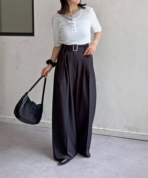 Thevon(ゼボン)の「シアーリブヘンリーネック5分袖プルオーバー(Tシャツ/カットソー・レディース・ピンク/オフホワイト/グレー/サックスブルー・FREE)」の9枚目の写真