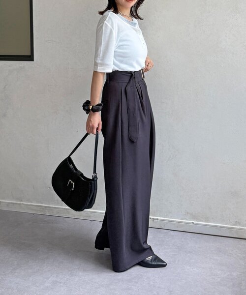 Thevon(ゼボン)の「シアーリブヘンリーネック5分袖プルオーバー(Tシャツ/カットソー・レディース・ピンク/オフホワイト/グレー/サックスブルー・FREE)」の12枚目の写真