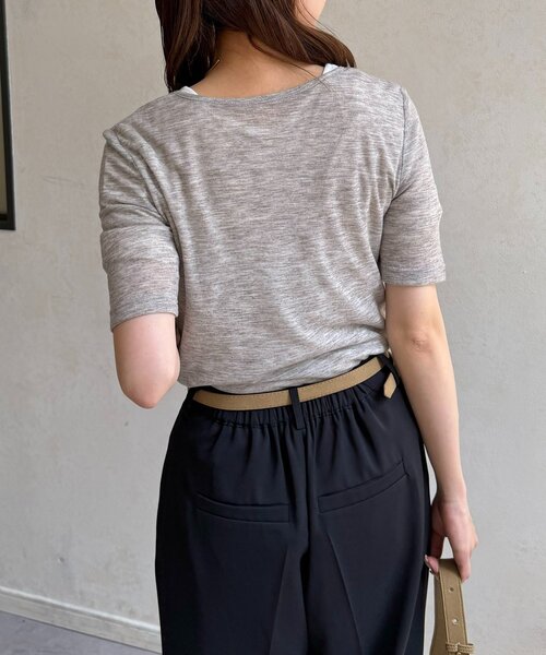 Thevon(ゼボン)の「シアーリブヘンリーネック5分袖プルオーバー(Tシャツ/カットソー・レディース・ピンク/オフホワイト/グレー/サックスブルー・FREE)」の15枚目の写真