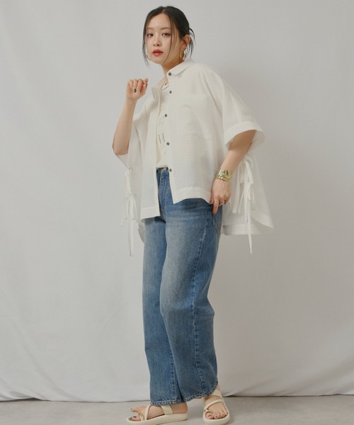 palm RICHE(ポームリシュ)の「テクスチャーポンチョシャツ(シャツ/ブラウス・レディース・イエロー×グリーン/オフホワイト/ブラック・M)」の10枚目の写真