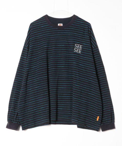 SEE SEE ネイビー ストライプ 長袖カットソー ブランド古着】SEE SEE｜シーシー（メンズ）のTシャツ/カットソー