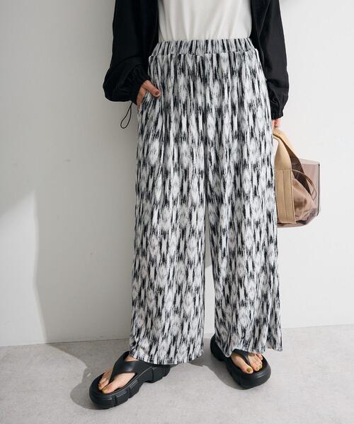 【新品】タイパンツ　二枚重ね　ハス柄　シアーコットン　男女兼用　ブラウン シアーカットワイドパンツ（その他パンツ）｜Green Parks（グリーン