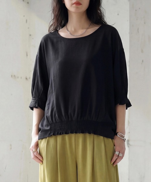 SELECT LEVERY(セレクトリベリー)の「接触冷感裾シャーリングプルオーバー(Tシャツ/カットソー・レディース・チャコール/ブラック/ネイビー・LARGE/MEDIUM)」の1枚目の写真