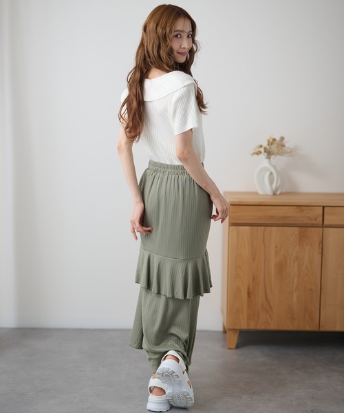 DAYRA(デイラ)の「サイドギャザー アシンメトリー フリル リブ ロングスカート(スカート・レディース・チャコールグレー/ブラック/グリーン・FREE)」の15枚目の写真