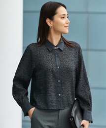 シアーカットジャガードクロップド シャツブラウス