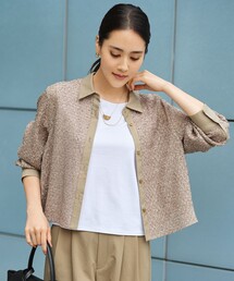 シアーカットジャガードクロップド シャツブラウス