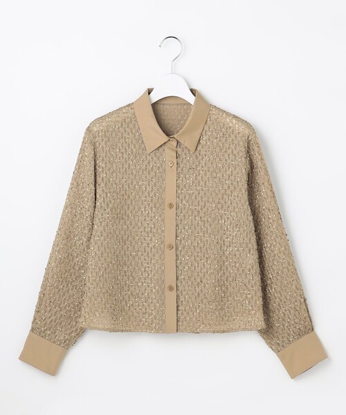 自由区(ジユウク)の「シアーカットジャガードクロップド シャツブラウス(シャツ/ブラウス・レディース・サックスブルー系/ベージュ系/グレー系・40/38)」の12枚目の写真