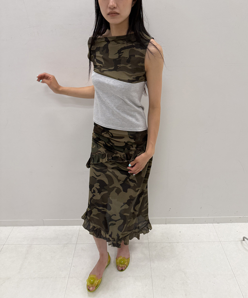 Oriens JOURNAL STANDARD(オリエンス ジャーナルスタンダード)の「カモフラージュメッシュパネルTEE(Tシャツ/カットソー・レディース・グリーン/グレー・FREE)」の7枚目の写真