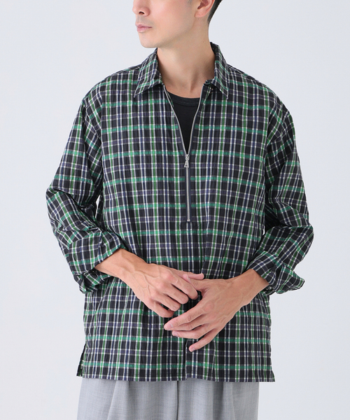 EDIFICE(エディフィス)の「Quarter-ZIP シアー シャツ(シャツ/ブラウス・メンズ・ブルー/ブラック/ネイビー・MEDIUM/LARGE)」の2枚目の写真