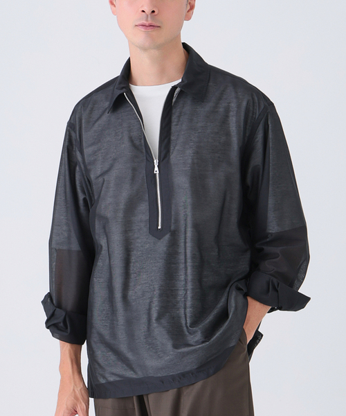 EDIFICE(エディフィス)の「Quarter-ZIP シアー シャツ(シャツ/ブラウス・メンズ・ブルー/ブラック/ネイビー・MEDIUM/LARGE)」の1枚目の写真