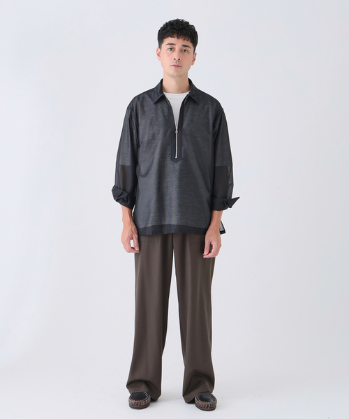 EDIFICE(エディフィス)の「Quarter-ZIP シアー シャツ(シャツ/ブラウス・メンズ・ブルー/ブラック/ネイビー・MEDIUM/LARGE)」の4枚目の写真