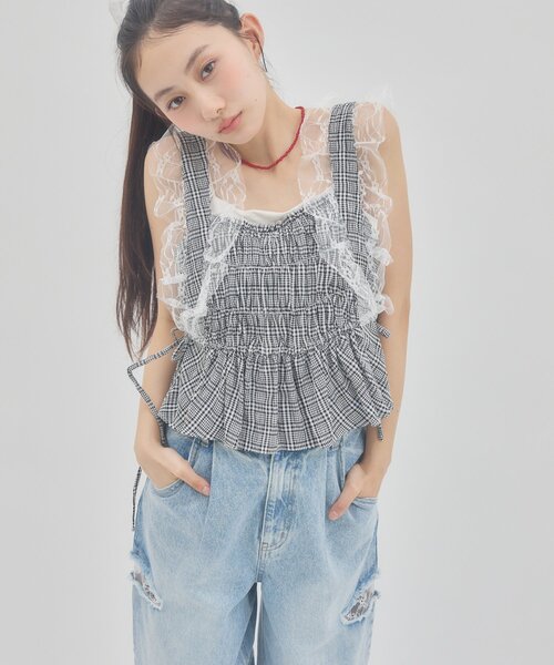 DISCOAT(ディスコート)の「【umm.】レースドッキングチェックキャミソール(シャツ/ブラウス・レディース・オフホワイト/ブラック/サックスブルー・FREE)」の19枚目の写真
