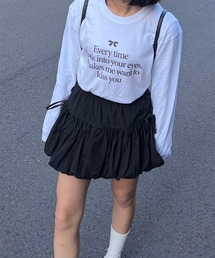 ガーリー英字リボンデザインロンT/長袖Tシャツ(hsyd)
