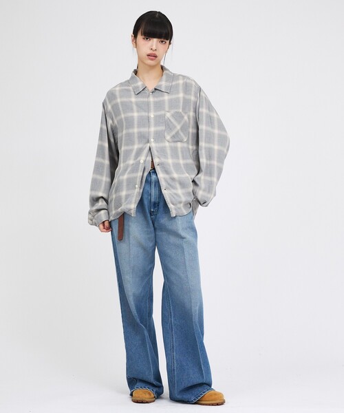 REMI RELIEF(レミレリーフ)の「【REMI RELIEF / レミレリーフ】レーヨンオンブレーチェックシャツ(シャツ/ブラウス・レディース・グレー/ブラック・フリー)」の12枚目の写真