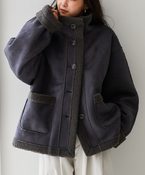 RANAN(ラナン)の「ムートンボアスタンドカラーコート(その他アウター・レディース・チャコール/ブラウン/アイボリー・M/L/LL)」の3枚目の写真