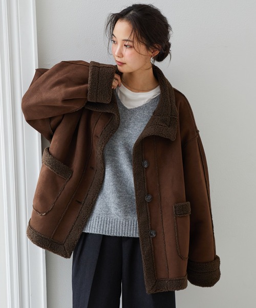 RANAN(ラナン)の「ムートンボアスタンドカラーコート(その他アウター・レディース・チャコール/ブラウン/アイボリー・M/L/LL)」の6枚目の写真