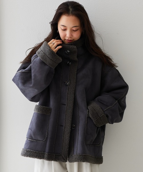 RANAN(ラナン)の「ムートンボアスタンドカラーコート(その他アウター・レディース・チャコール/ブラウン/アイボリー・M/L/LL)」の14枚目の写真