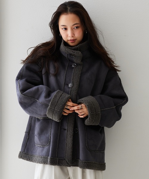 RANAN(ラナン)の「ムートンボアスタンドカラーコート(その他アウター・レディース・チャコール/ブラウン/アイボリー・M/L/LL)」の15枚目の写真